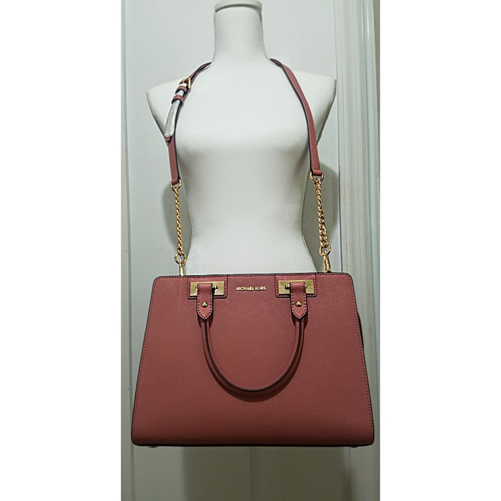 MICHAEL KORS QUINN SATCHEL LEATHER ROSE